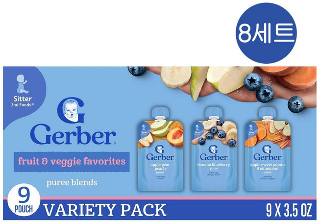 거버 토들러 푸드 프룻베지 페이보릿 반고형 이유식 혼합(3종9입) Gerber Fruit Veggie Favorites Variety, 72개, 99g
