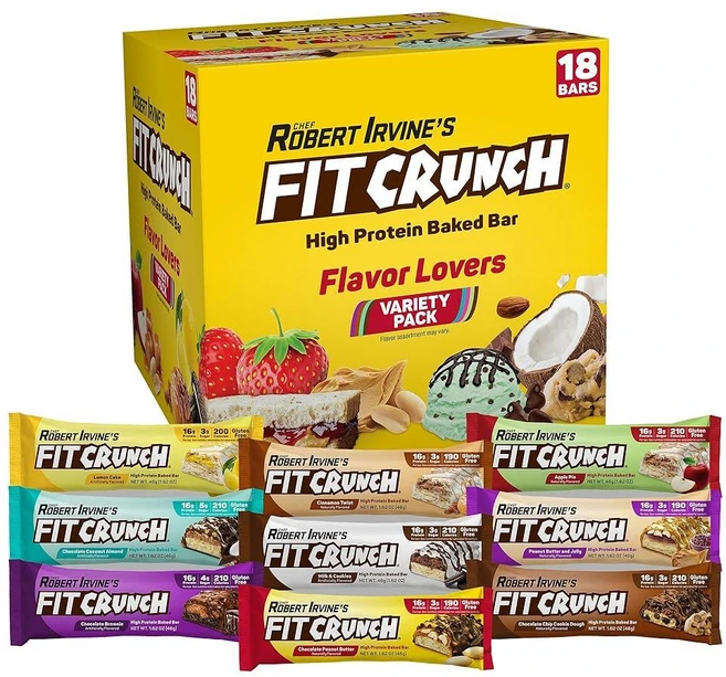 FITCRUNCH 스낵 사이즈 단백질 바 6겹 베이킹 바 설탕 및 소프트 케이크 코어 3g (바 18개 초콜릿 칩 쿠키 반죽), Flavor Lovers, 1개, 54g - 쿠팡