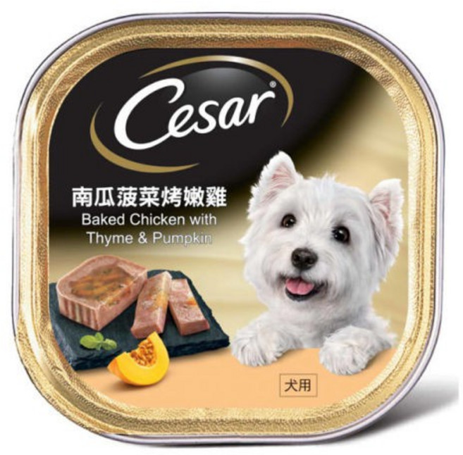 Cesar 西莎 牛肉寵物犬餐盒, 1個, 西莎-主廚-南瓜菠菜烤嫩雞,6入組