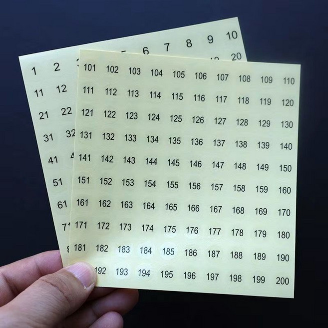 數字貼紙 圓形編號標籤 1-100 鐳射防水 美甲色號標記, 1個, 防水透明1-2001組, 鐳射, 防水透明1-200