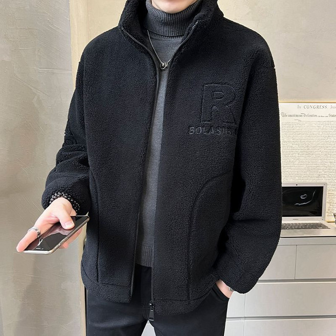 BOLASIEI 羊羔毛搖粒絨外套 男士立領拉鏈開衫