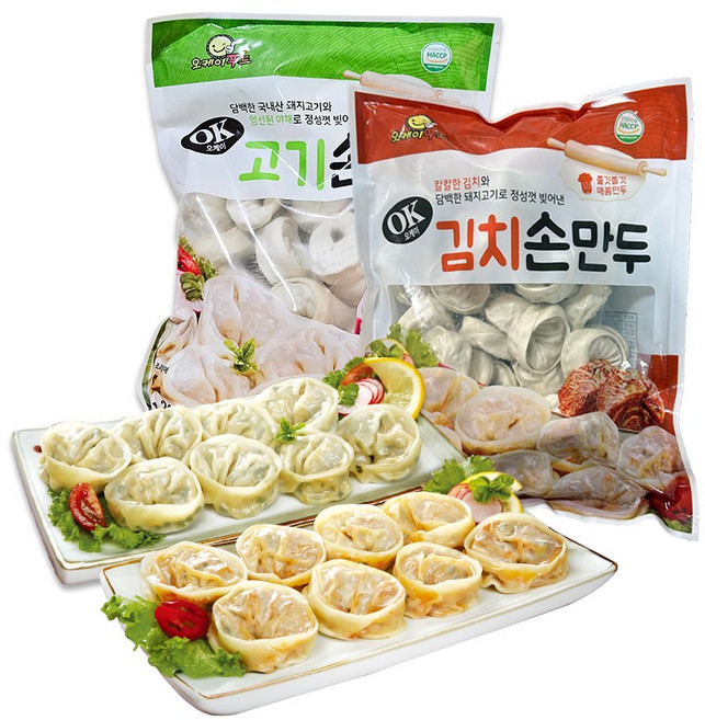 아무때나 먹기 좋은 맛있는 고기손만두 정성껏 만든 김치손만두 푸드짱 고기손만두/1봉 김치손만두/1봉, 1세트, 1.2kg