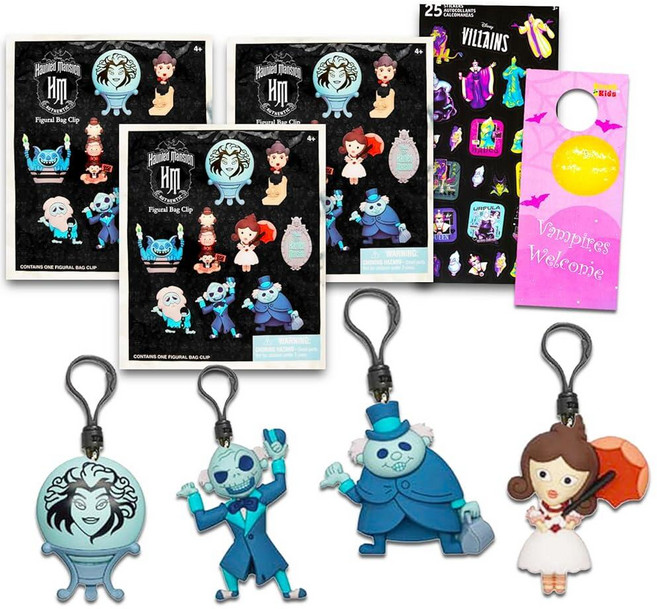 Disney Haunted Mansion 블라인드 백 파티 선물 3팩 - 3개의 유령의 저택 키체인 미스터리 피규어 및 타투 번들 | 어린이 성인용 Hanuted Bag 클립