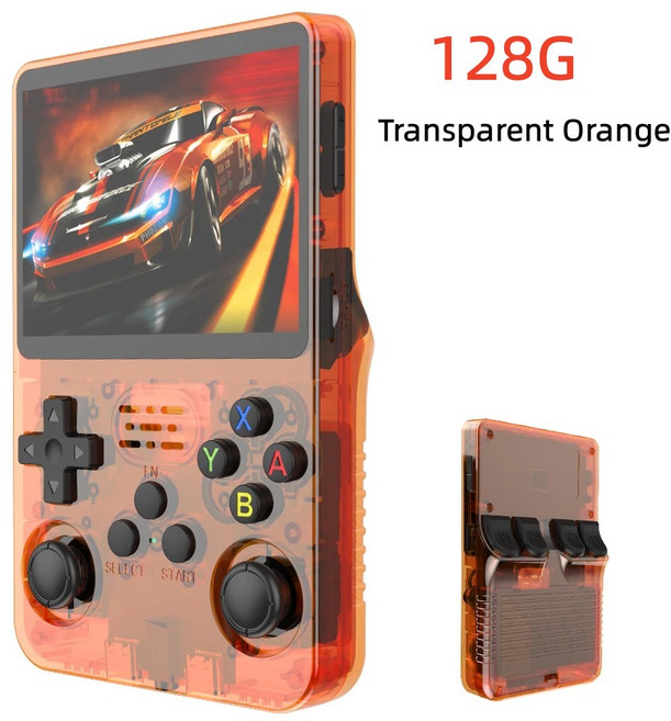 SALANGE R36S 휴대용 레트로 게임기 3.5인치 미니 핸드헬드 게임기 IPS 화면 지원 PSP PS1 GBA SFC, 오렌지 128G
