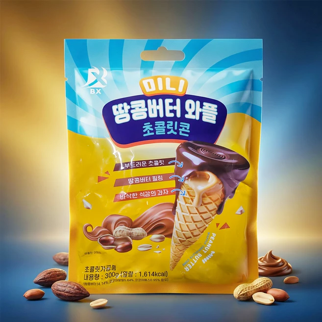땅콩버터 와플 초콜릿콘 미니 300g, 6개 - 쿠팡