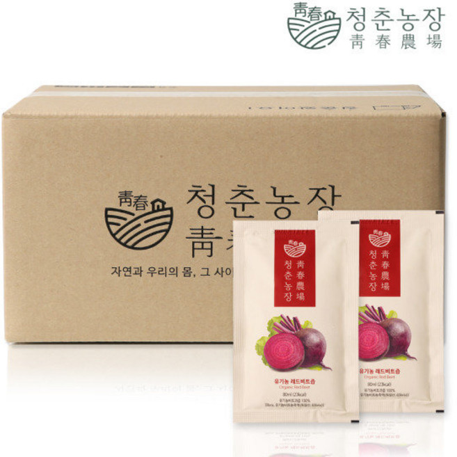 청춘농장 유기농 레드비트즙 실속형 60포, 80ml, 60개