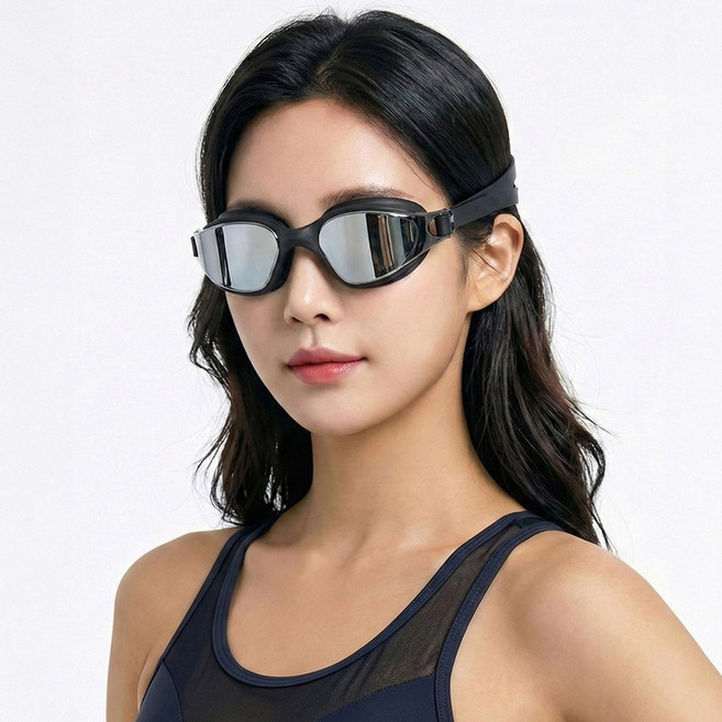 와이드뷰 수영 물안경 성인용 안티포그 미러 수경 김서림방지, 1개, 미러 실버