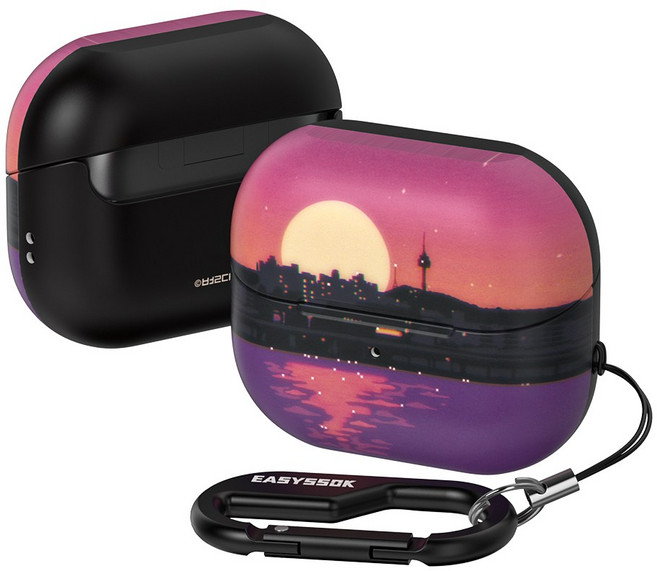 별다섯 디자인 하드 갤럭시 버즈 3 프로 / 버즈3 FE 호환 케이스 ( 카리비너 포함 ), 1개, 아이러브유(석양)