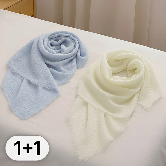 라뷰드 2p 세트 내추럴 프린지 소프트 숄 스카프 여성 무지 머플러 빈티지스카프 간절기 여자 사각스카프 자외선차단 봄가을 시스루