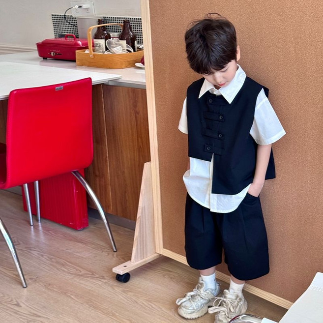 Toruva어린이 남아 여름 중식 스타일 조끼 세트 패셔너블 캐주얼 디자인14세 이상