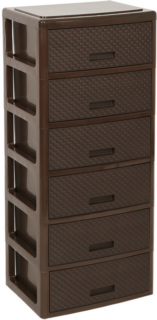 4536 라탄 서랍장 플라스틱서랍장 수납장, 6단, 브라운