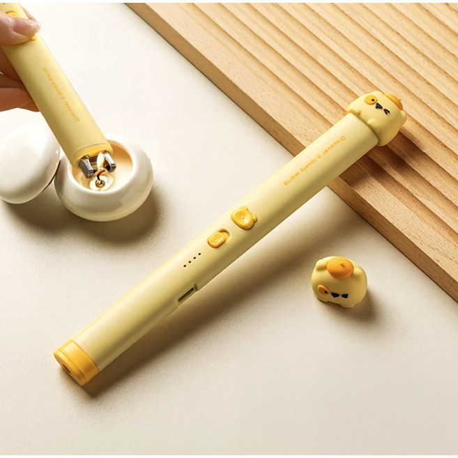 퀸즈모닝 KC인증 이중스위치 C타입 충전식 플라즈마 전기라이터 점화스틱, 옐로우, 1개