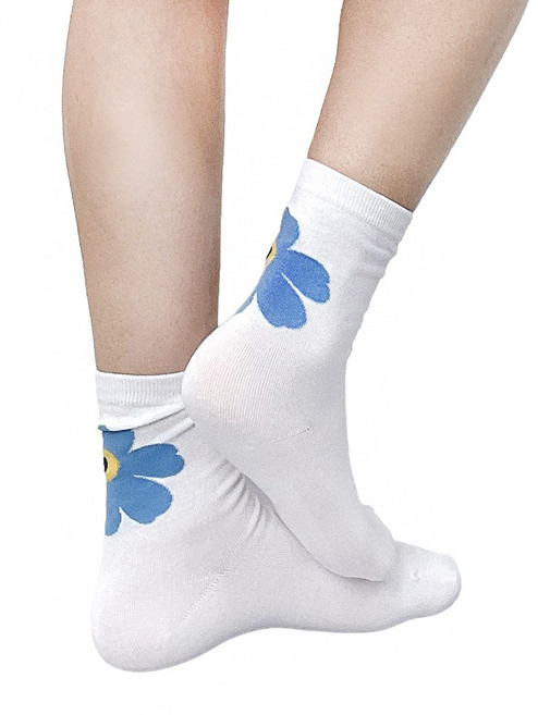 투솜 여성골프양말 패션양말 여자 패션양말 백 플라워 여성 양말 블루꽃, 화이트 (소라), 1개