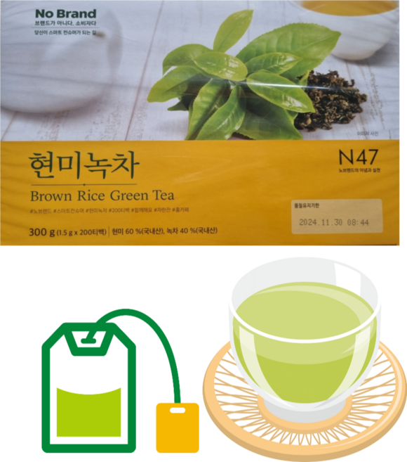 노브랜드 현미녹차 티백 200t 업소용 대용량, 현미녹차 200개, 1.5g, 1개, 200개입