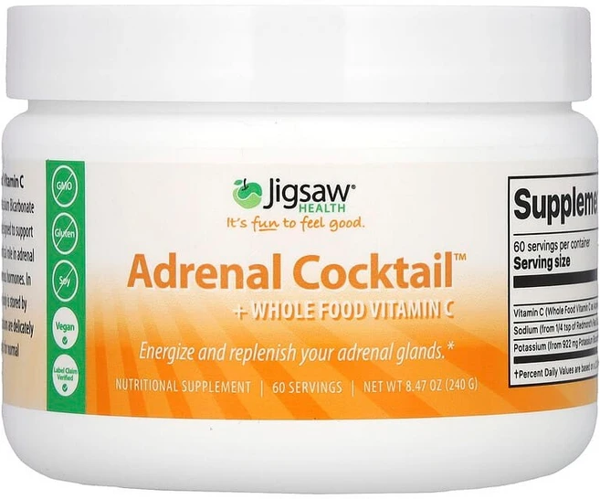 Jigsaw Health 부신 칵테일 + 천연 식품 비타민C 240g(8.47oz) Health (직소 헬스), 1개, 240g - 쿠팡