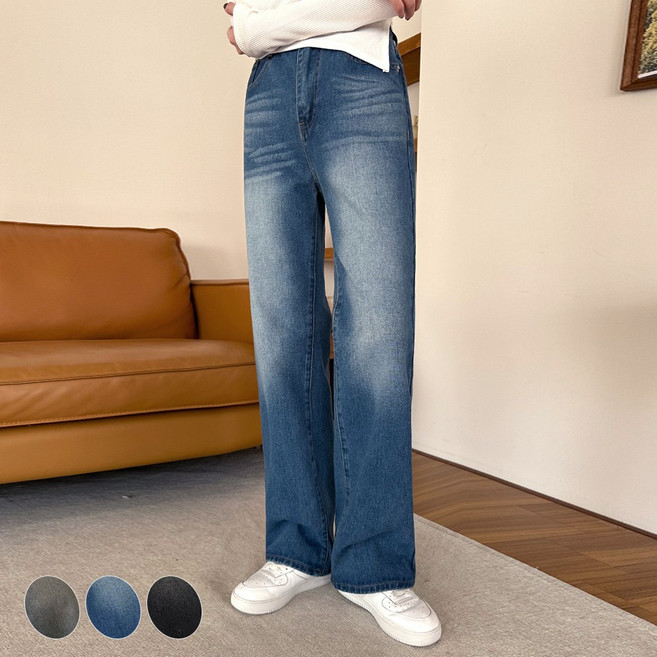 오버나인 여성용 [ 숏미들롱 ~3XL ] 3단기장 반밴딩 와이드 청바지