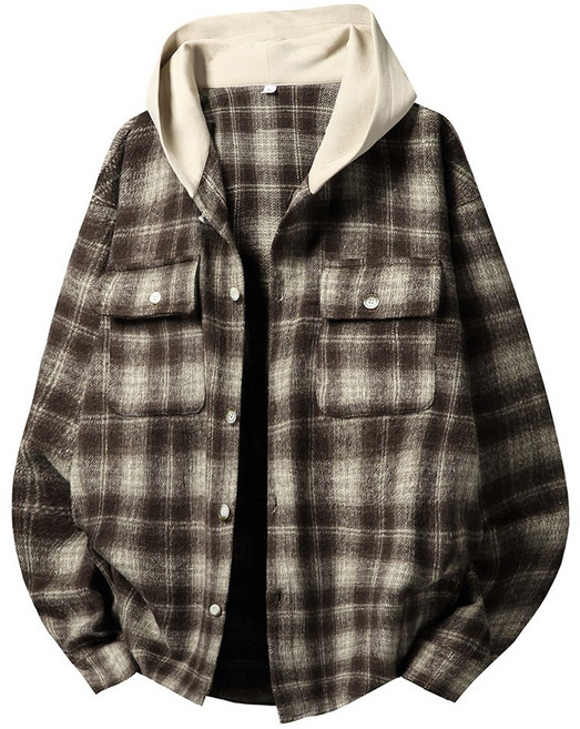 벨로시티 남여공용 울혼방 더블포켓 체크 기모 후드 셔츠