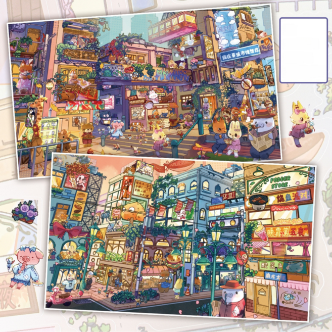 [주말의 작은 행복] 리틀 위켄드 마켓 1.0 3D 집 꾸미기 스티커 빅사이즈 2종세트(핀셋포함), 혼합, 1세트