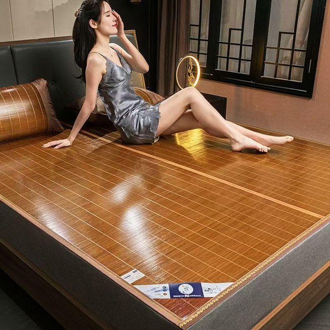 家用雙人夏季竹蓆 雙面可用 摺疊收納, 碳化磨光 無枕套
