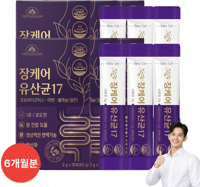 장건강 장에좋은 유산균 프로바이오틱스 식이섬유 배변활동 항산화 셀렌 아연 영양제, 6개, 60g