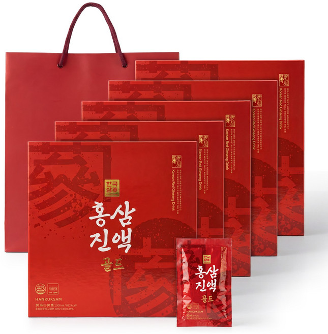 6년근 고려홍삼정 한국삼 홍삼진액 골드 50ml 30포 / 쇼핑백증정, 5세트, 1.5L