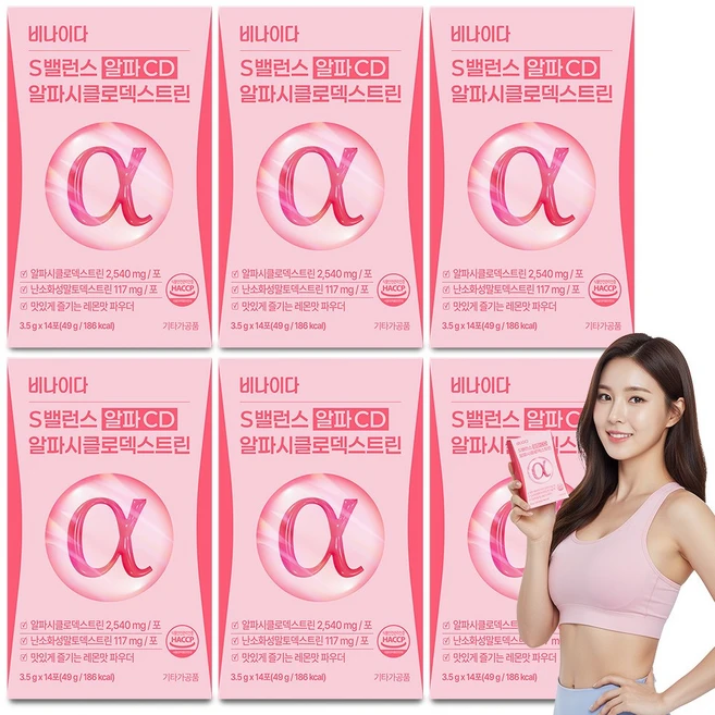 비나이다 S밸런스 알파CD 분말 식약청인증 다이어트 알파시클로덱스트린 난소화말성덱스트린, 6개, 49g - 쿠팡