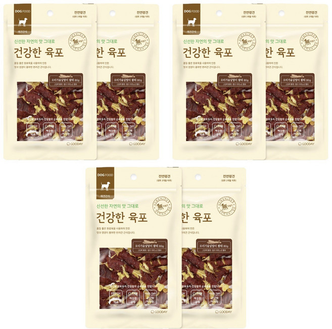 굿데이 건강한육포 반려견간식 300g, 오리가슴살말이 황태, 80g, 6개