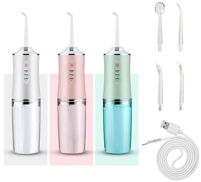 휴대용 구강 세정기 USB 충전식 치과 워터 제트 치실 4 제트 팁 220ml 3 가지 모드, 5.White, 1개