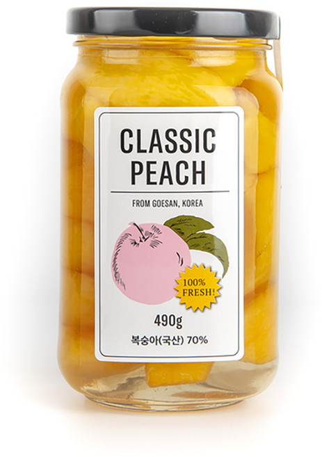 (클래식농원) 국내산 햇 황도 복숭아 병조림 선물세트, 490g, 3개