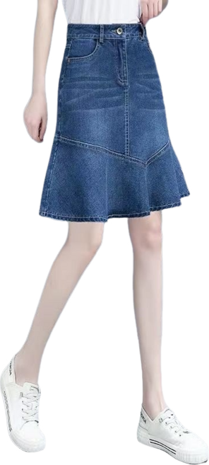 여성용 봄 여름 데님 스커트 하이웨스트 A라인 청치마