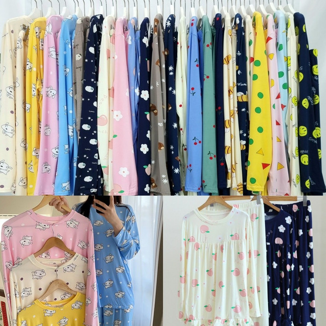 NANIKA 긴팔 커플잠옷 세트 도형 프릴 잠옷 홈웨어세트 파자마 주니어 신혼부부