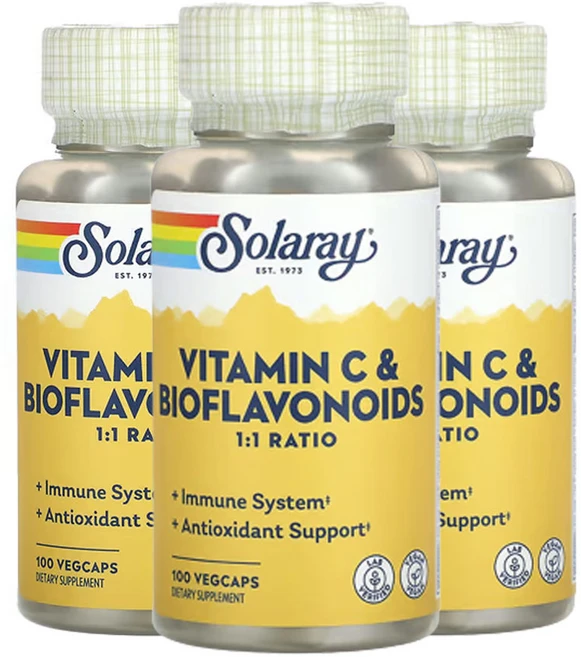 솔라레이 비타민C 및 바이오플라보노이드 1:1 비율 베지 캡슐 100정, 3개 - 쿠팡