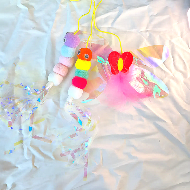 아이구감사합니다 카샤카샤 붕붕 나비 문고리형 낚시대 고양이장난감, 3개, 연보라+오렌지+핑크