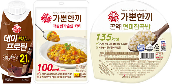 오뚜기 식단스타터 세트 (데이프로틴 초코 250ml 18개 + 가뿐한끼 매콤닭가슴살카레 130g 5개 + 가뿐한끼 곤약현미잡곡밥 130g 5개)