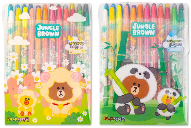 라인프렌즈 정글브라운 색연필 24종 세트 랜덤발송, 24색, 1세트