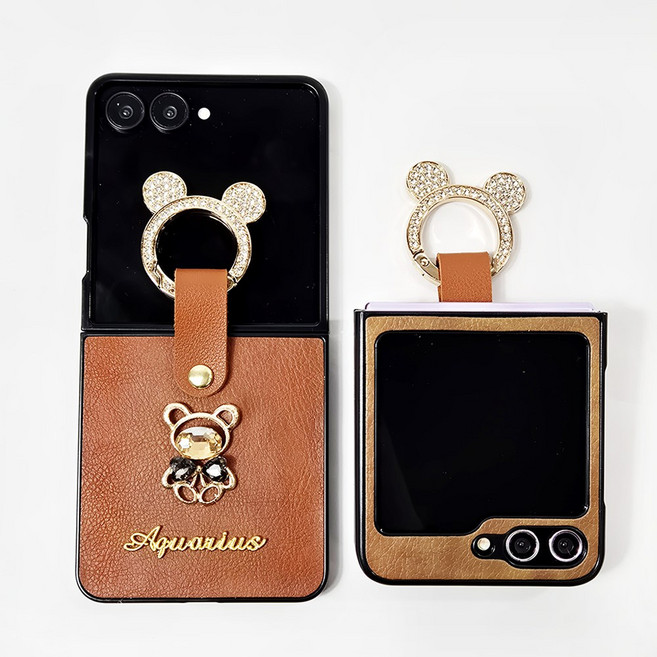 뉴욕마켓 z플립7 힌지보호 링 고리 핸드 핑거 가죽 케이스