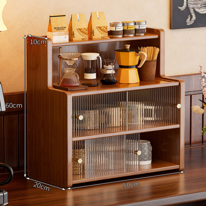 정싱 다용도 수납선반 주방 정리 다용도다용도선반 천연 소재 컵정리대, 4단, 갈색