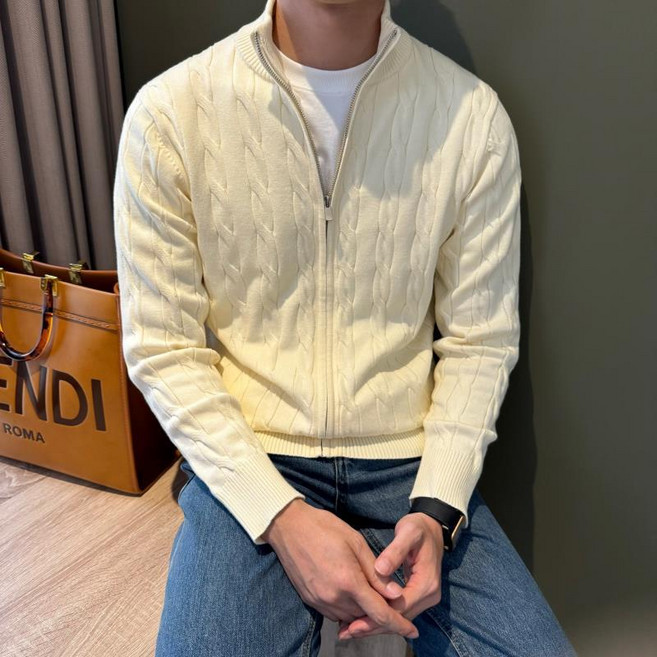 COSYEVNO 꽈배기 무늬 하이넥 니트 가디건 남성 가을 겨울 집업 스웨터 코트