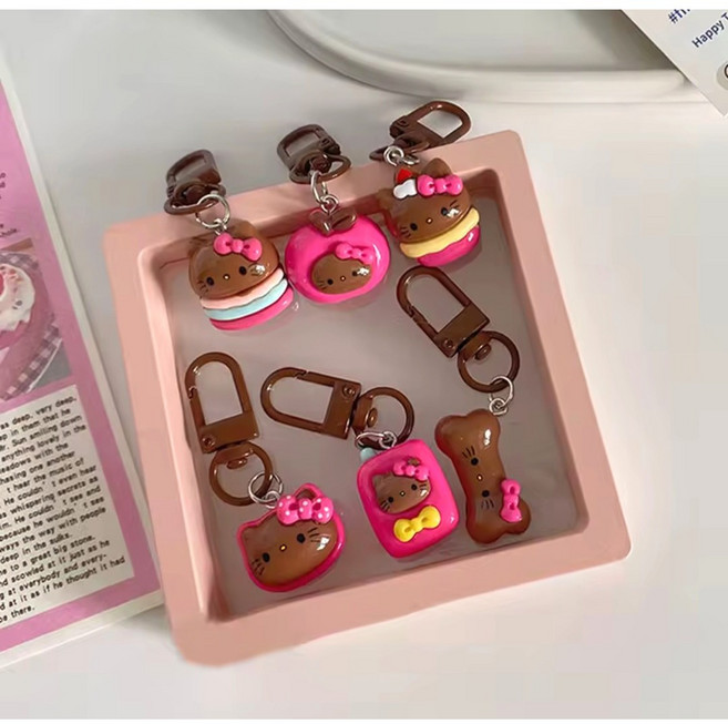 산리오 미니 초코 키티 핸드폰고리 다이어리 에어팟 Z플립 키링 커플템 우정템, 브라운D고리, 키티 사과, 1개