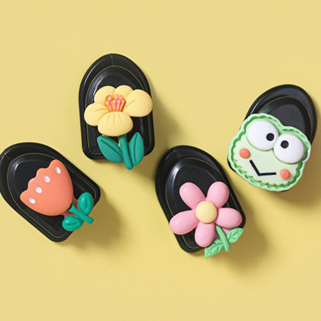 모두달라 차량 마스크 캐릭터 걸이 벽걸이 접착식 후크 고리, 4번 세트-꽃밭세트, 1개