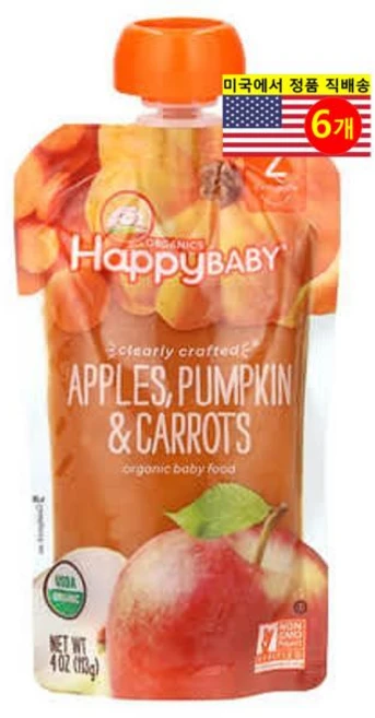 Happy Family Organics 6개월 이상 유아용 오가닉 과일 곡물 퓨레 이유식 113g 6개, 6개 - 쿠팡