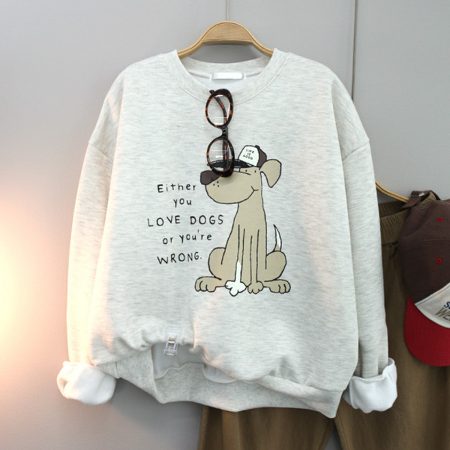 달콩 여성 빅사이즈 기모맨투맨 러브독프린팅오버핏맨투맨(기모)