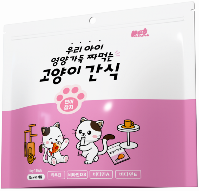 펫리서치 짜먹는 고양이 간식 츄, 참치+연어, 15g, 60개