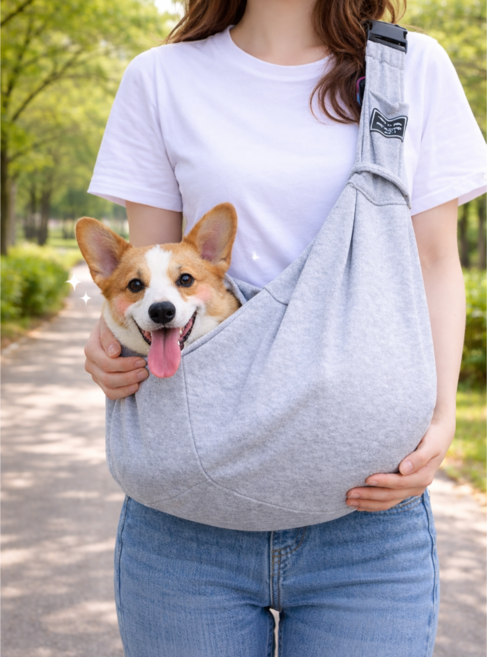 쿠비안 강아지 3세대 길이조절 포대기 슬링백 이동가방, 1개, 그레이