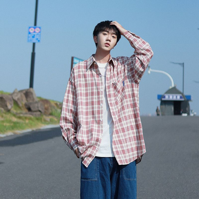 【潮流百搭】格子襯衫 男士襯衫 長袖襯衫 休閒襯衫 外套襯衫 青少年男裝 寬鬆版型 棉質面料 春秋季穿搭 夏季薄款