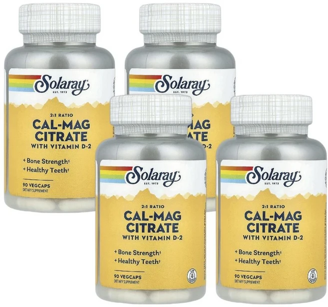 Solaray 비타민 D-2 칼슘-마그네슘 구연산염 함유 베지 캡슐 90정 4개 - 쿠팡