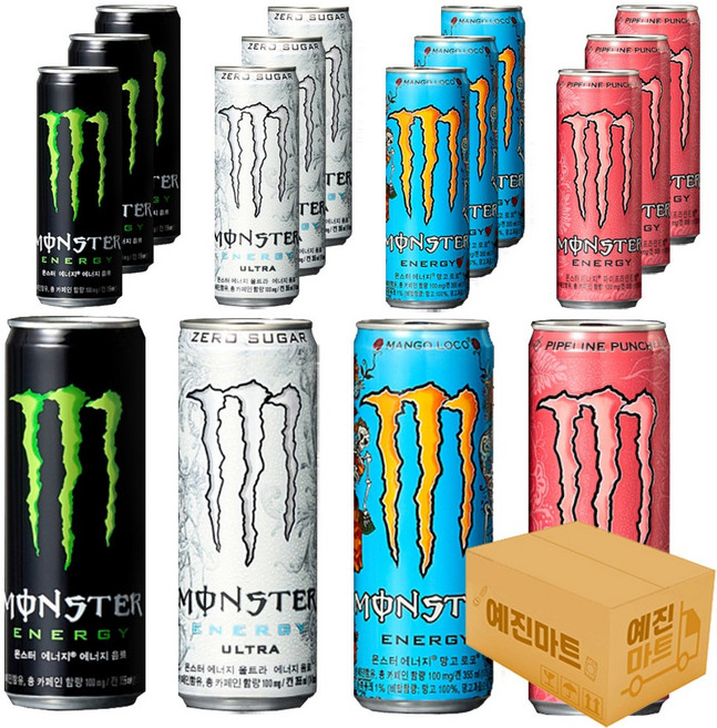 [예진마트]몬스터 에너지드링크 355ml x 16캔 혼합 울트라 그린 망고로코 파이프라이펀치, 울트라4+그린4+망고로코4+파이프라인4, 1세트