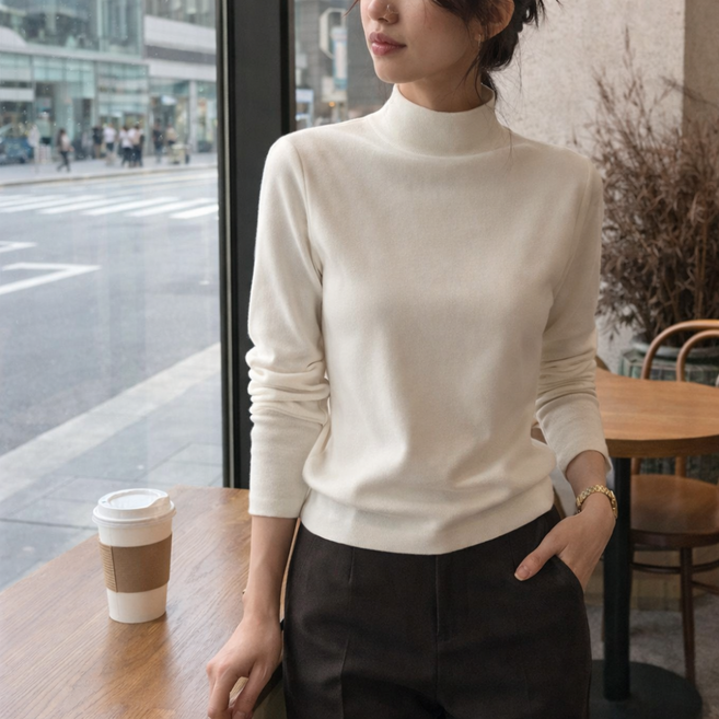 HDAON 여성 반폴라 니트 부드러운 체형커버 하프 터틀넥 이너티