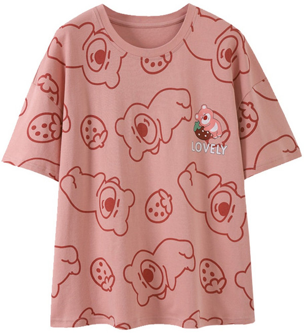 女生短袖睡衣套裝 帶胸墊