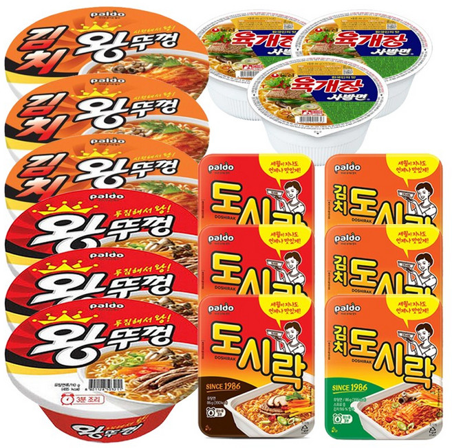 [메리박스]컵라면세트 팔도(왕뚜껑+김치왕뚜껑)+농심(육개장사발면)+팔도(도시락+김치도시락)+메세지카드, 2박스